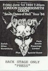 venom seven dates of hell tour 1984