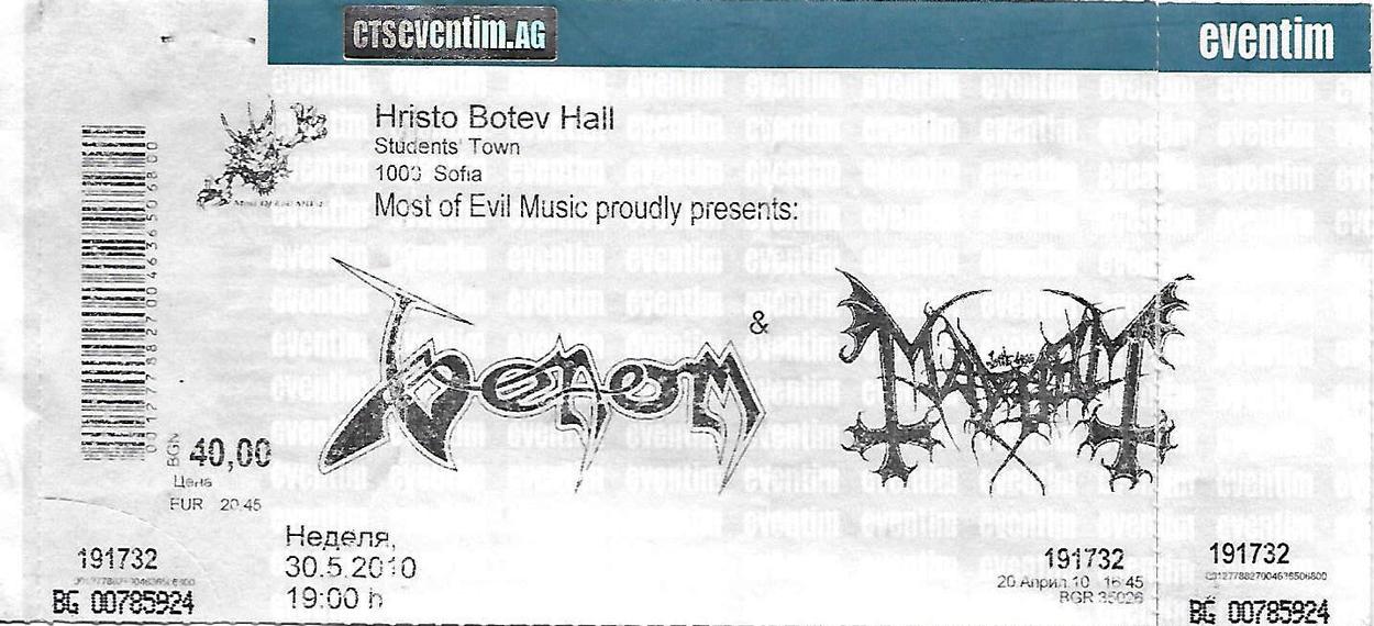 venom black metal ticket sofia 2010