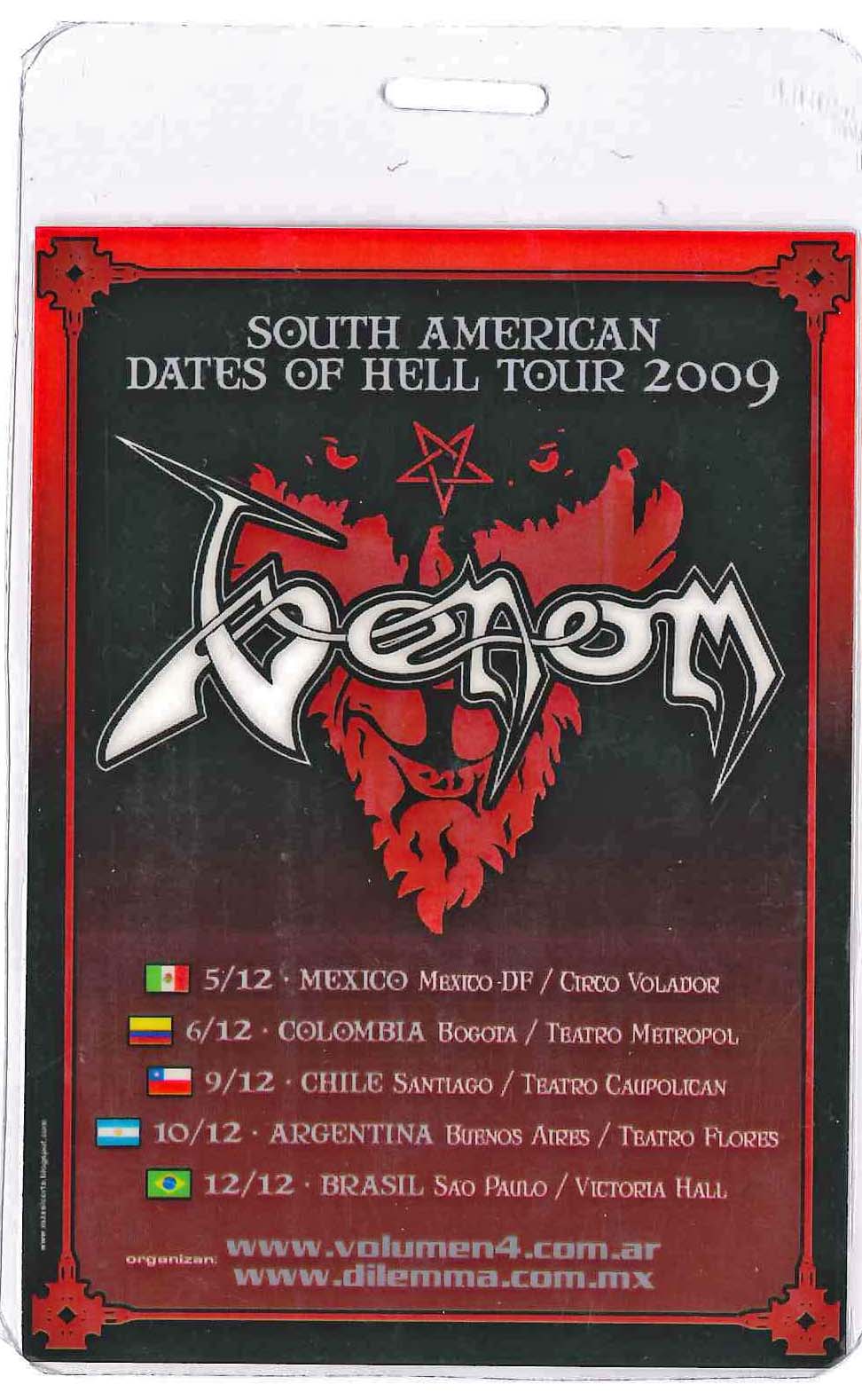 venom tour pass south america 2009